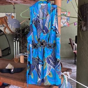 Cache Blue and Green Patterned Blouse